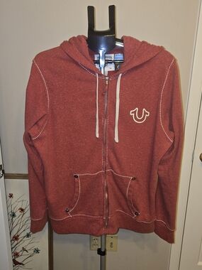 True Religion Red Zip Hoodie XL Womens Logo Contrast Stitch